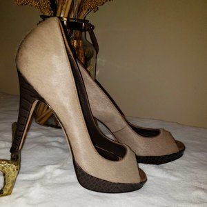 Cole Haan Nike Air Taupe Calf Hair Peeptoe Heels Size 6.5